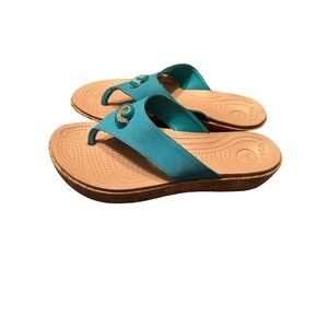 Crocs RARE Turquoise Low Wedge Womens Flip Flop Sandals Heels Sz 9 #S19-5